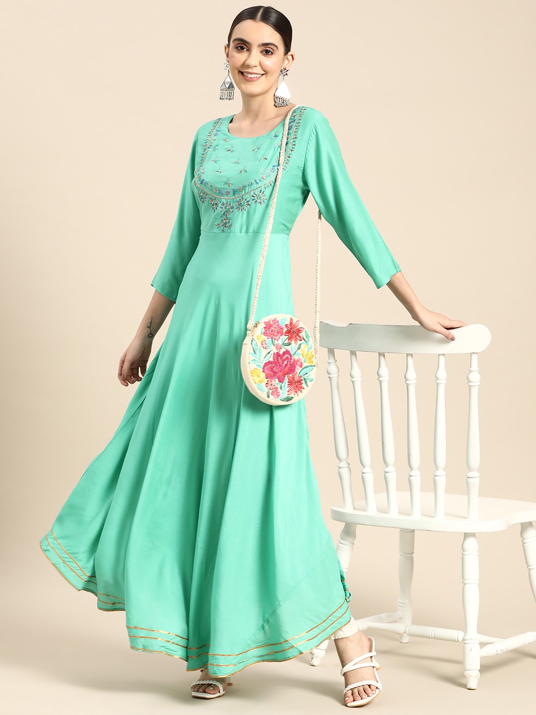 Sangria Women Ethnic Motifs Embroidered Anarkali Kurta | Grocsy