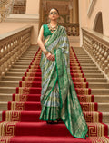 Monjolika Fashion Green Satin Weaving Print Classic Saree | Grocsy