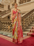 Monjolika Fashion Multi Color Satin Weaving Print Classic Saree | Grocsy