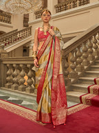 Monjolika Fashion Multi Color Satin Weaving Print Classic Saree | Grocsy