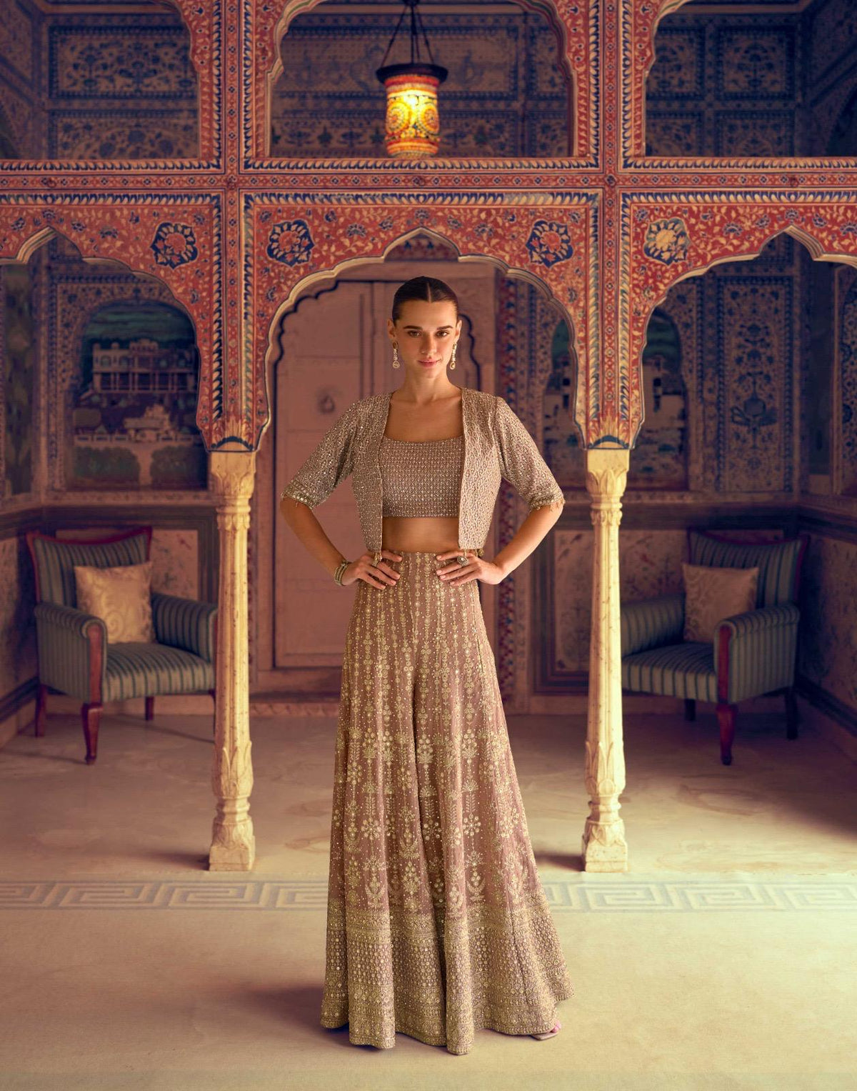 Anaita Brown Georgette Stitched 3 Piece Set With Embroidery Zarkan Work | Grocsy