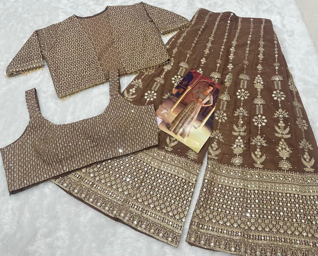 Anaita Brown Georgette Stitched 3 Piece Set With Embroidery Zarkan Work | Grocsy