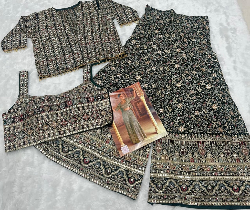 Anaita D Green Georgette Stitched 3 Piece Set With Embroidery Zarkan Work | Grocsy