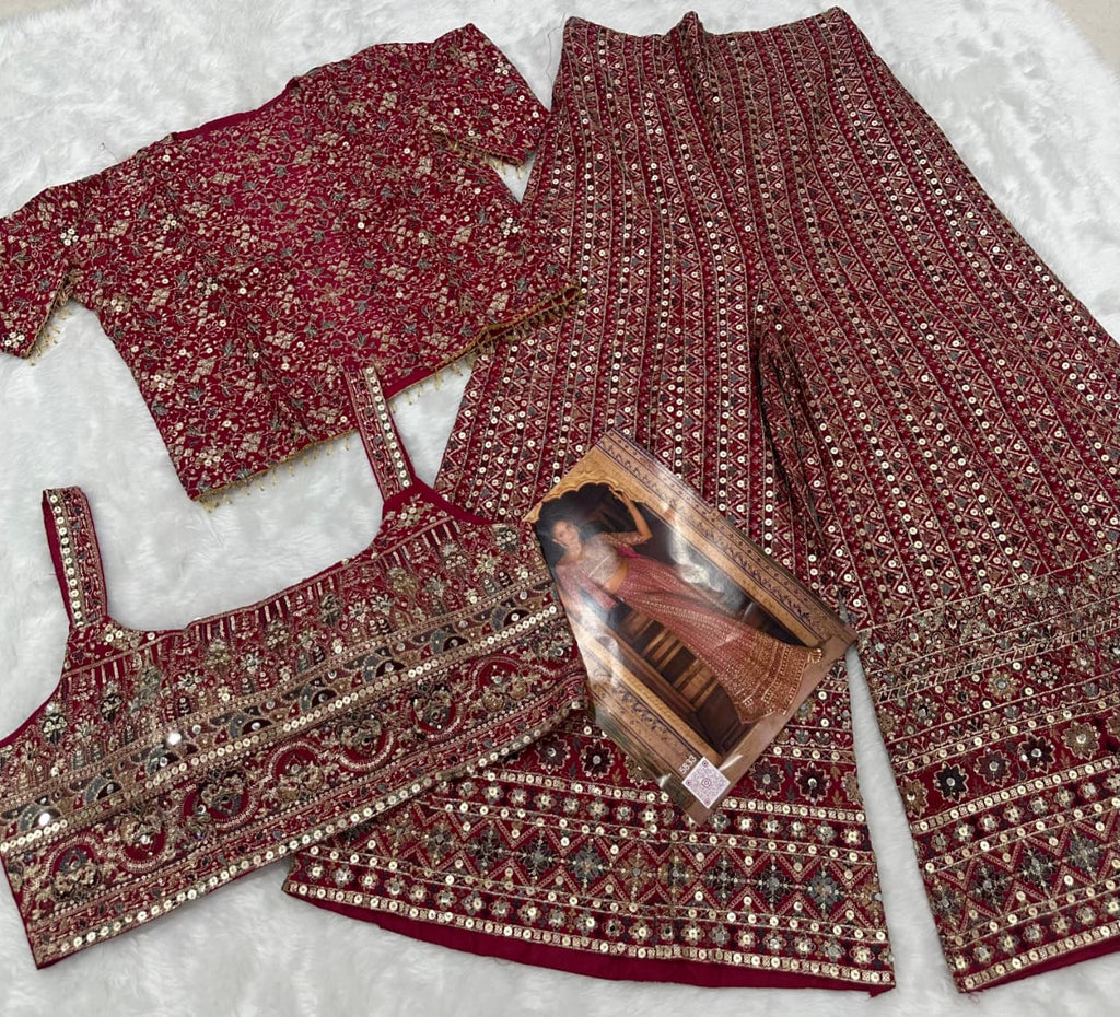 Anaita Magenta Georgette Stitched 3 Piece Set With Embroidery Zarkan Work | Grocsy