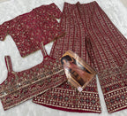 Anaita Magenta Georgette Stitched 3 Piece Set With Embroidery Zarkan Work | Grocsy