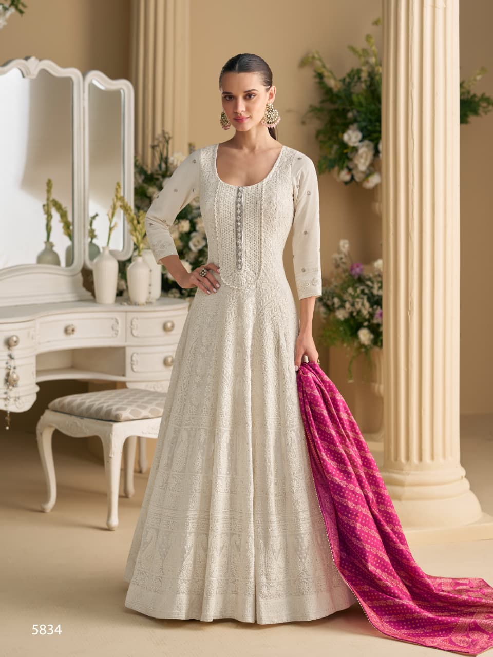 Anaita White Georgette Stitched Anarkali Suit with Embroidery & Sequence Work | Grocsy