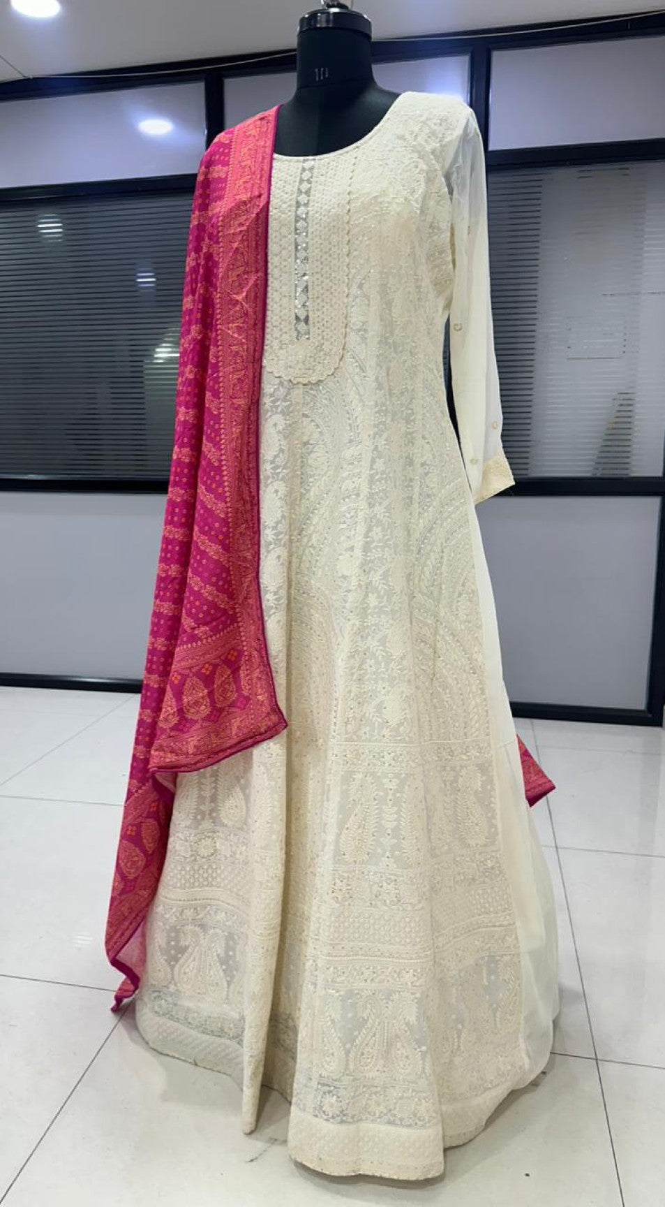 Anaita White Georgette Stitched Anarkali Suit with Embroidery & Sequence Work | Grocsy