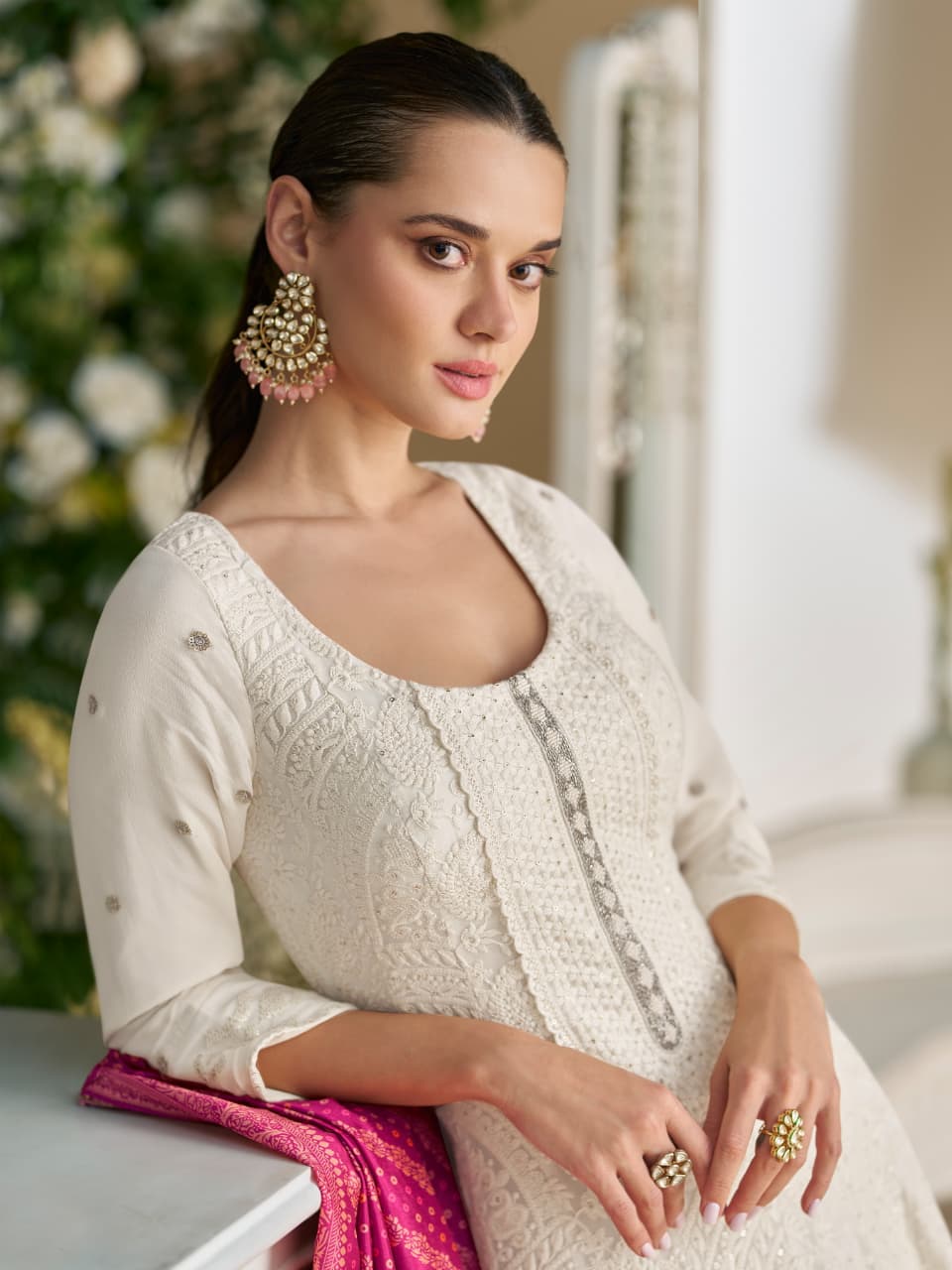 Anaita White Georgette Stitched Anarkali Suit with Embroidery & Sequence Work | Grocsy