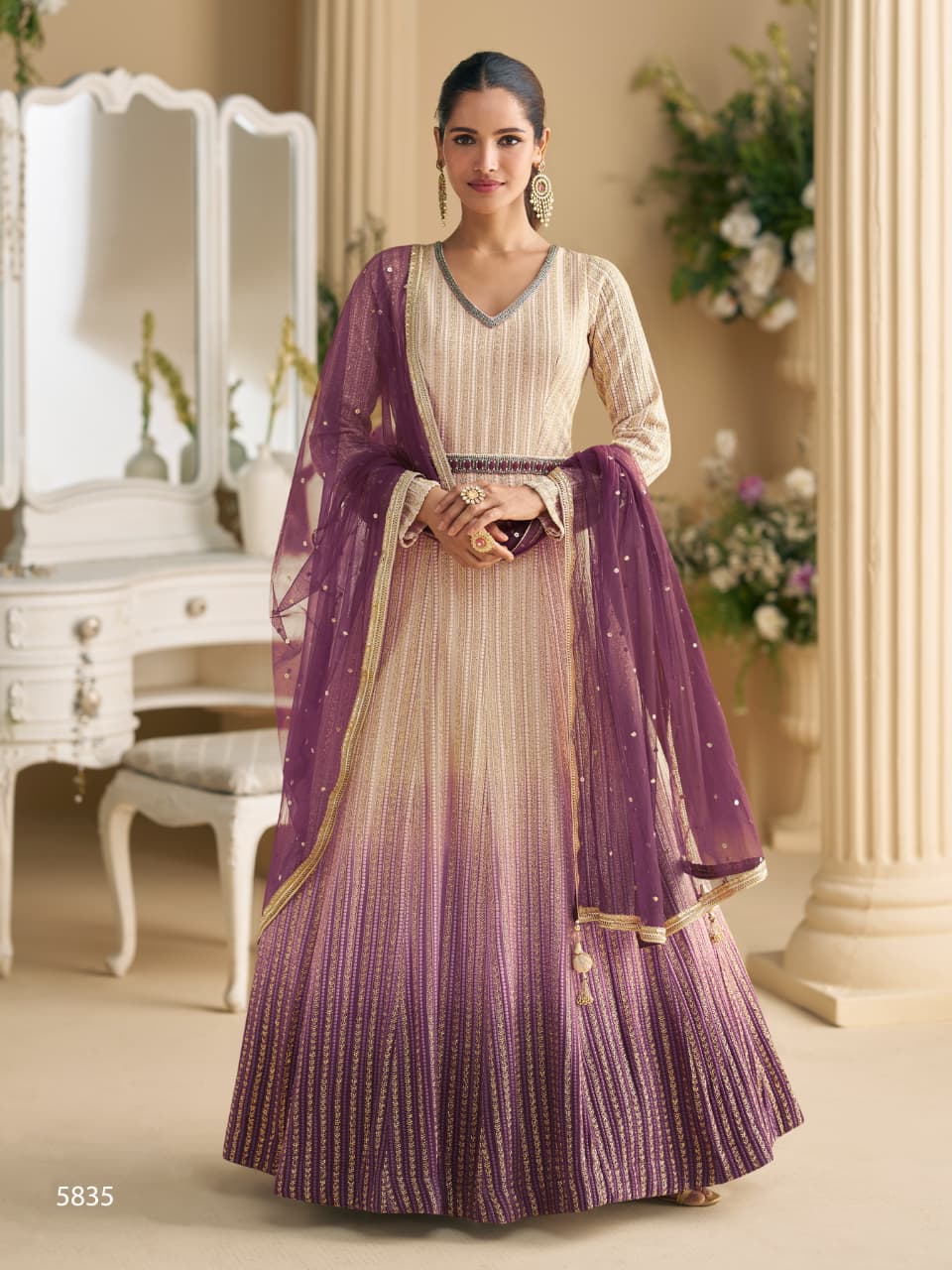 Anaita Cream Georgette Stitched Anarkali Suit with Embroidery & Sequence Work | Grocsy