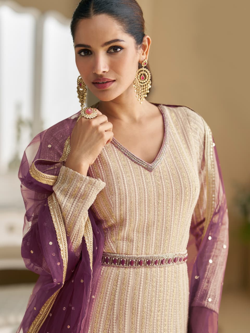 Anaita Cream Georgette Stitched Anarkali Suit with Embroidery & Sequence Work | Grocsy