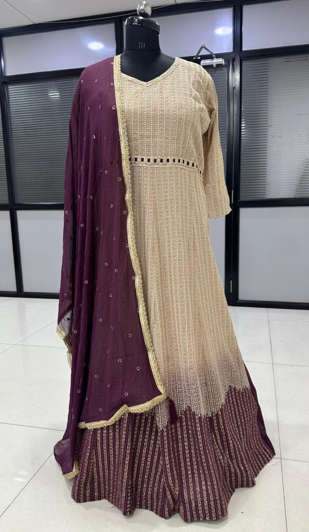Anaita Cream Georgette Stitched Anarkali Suit with Embroidery & Sequence Work | Grocsy