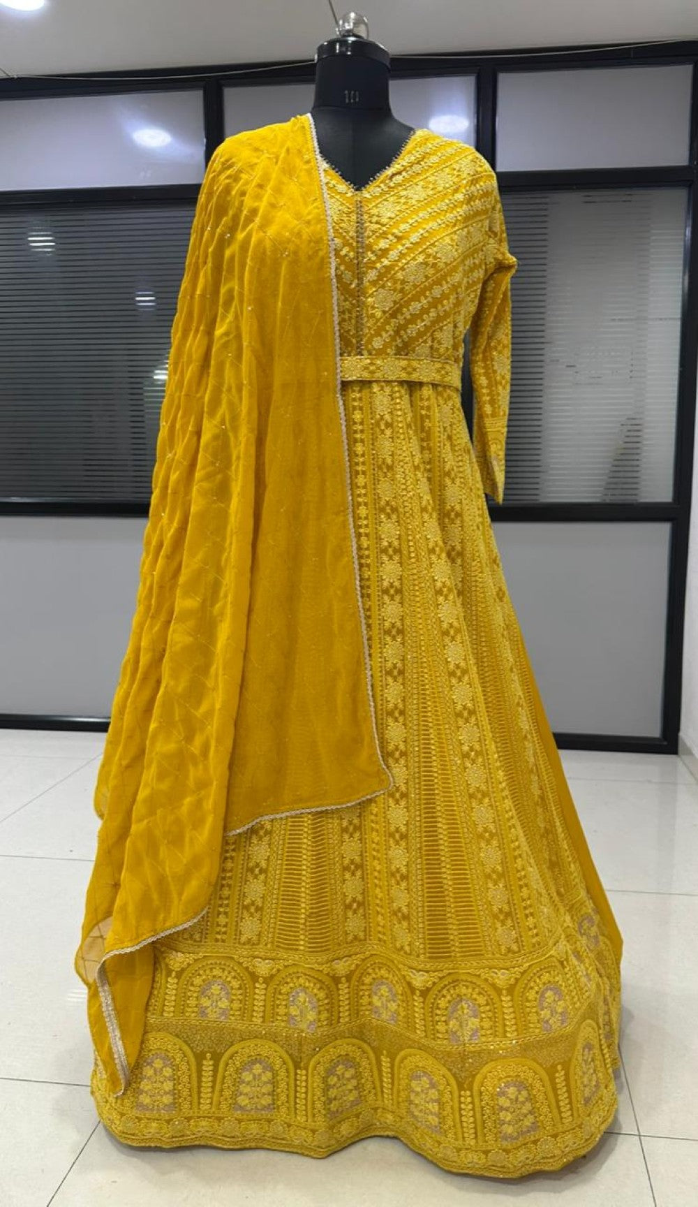 Anaita Yellow Georgette Stitched Anarkali Suit with Embroidery & Sequence Work | Grocsy
