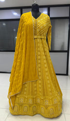 Anaita Yellow Georgette Stitched Anarkali Suit with Embroidery & Sequence Work | Grocsy