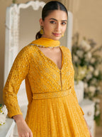 Anaita Yellow Georgette Stitched Anarkali Suit with Embroidery & Sequence Work | Grocsy