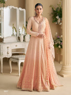 Anaita Peach Georgette Stitched Anarkali Suit with Embroidery & Sequence Work | Grocsy