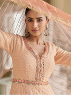 Anaita Peach Georgette Stitched Anarkali Suit with Embroidery & Sequence Work | Grocsy