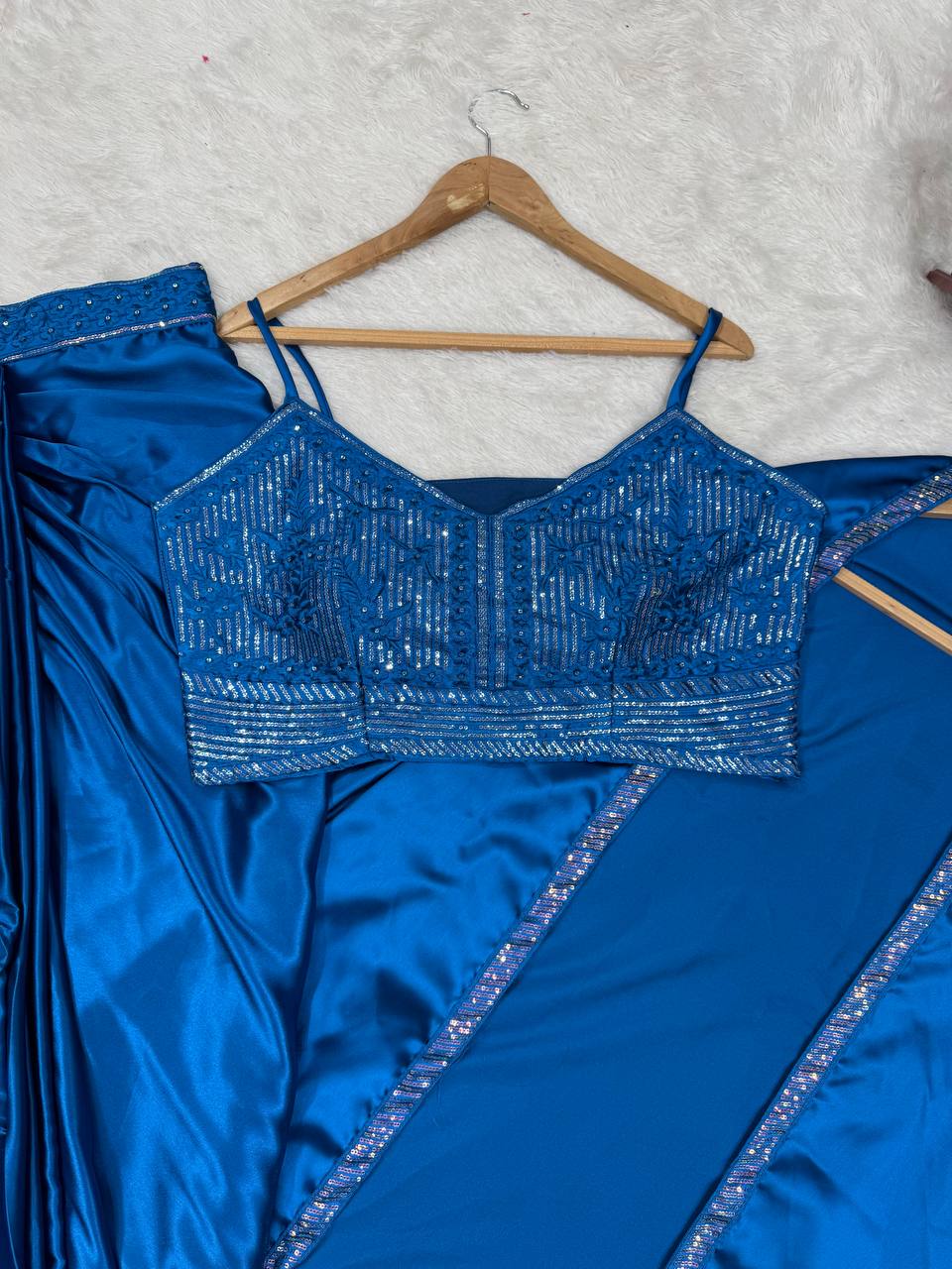 Prazu Fashion Blue Satin Silk Thread Sequence Western Dhoti With Strug | Grocsy
