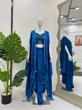 Prazu Fashion Blue Satin Silk Thread Sequence Western Dhoti With Strug | Grocsy