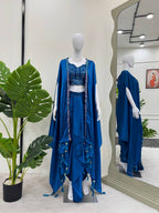 Prazu Fashion Blue Satin Silk Thread Sequence Western Dhoti With Strug | Grocsy