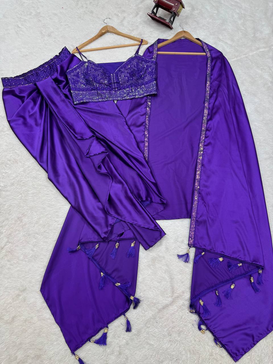 Prazu Fashion Violet Satin Silk Thread Sequence Western Dhoti With Strug | Grocsy