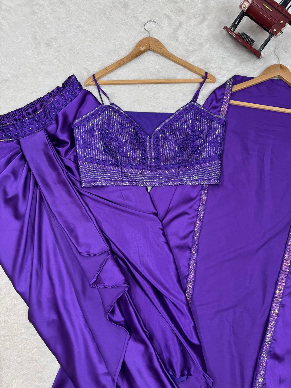 Prazu Fashion Violet Satin Silk Thread Sequence Western Dhoti With Strug | Grocsy