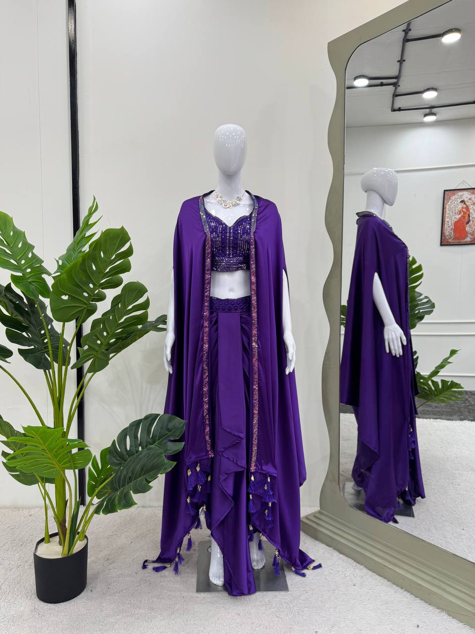 Prazu Fashion Violet Satin Silk Thread Sequence Western Dhoti With Strug | Grocsy