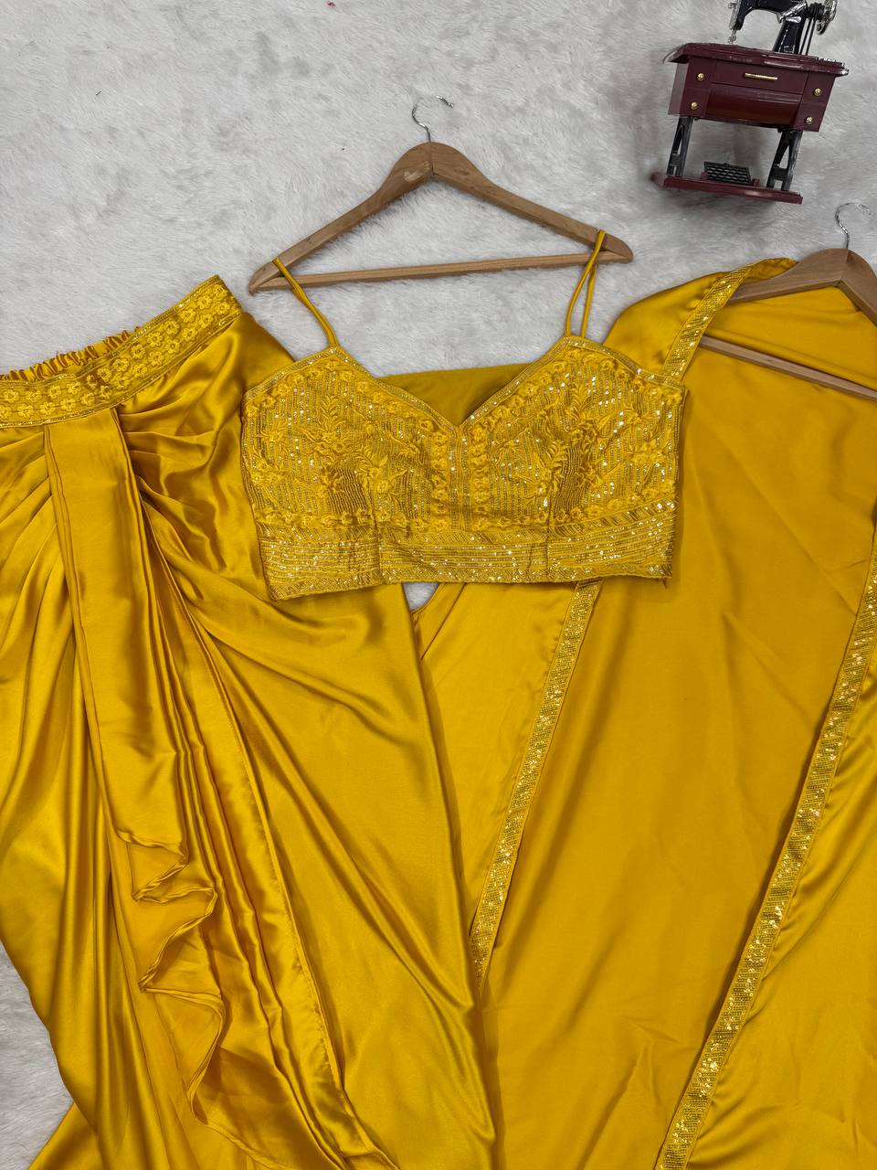 Prazu Fashion Yellow Satin Silk Thread Sequence Western Dhoti With Strug | Grocsy