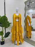 Prazu Fashion Yellow Satin Silk Thread Sequence Western Dhoti With Strug | Grocsy