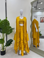 Prazu Fashion Yellow Satin Silk Thread Sequence Western Dhoti With Strug | Grocsy