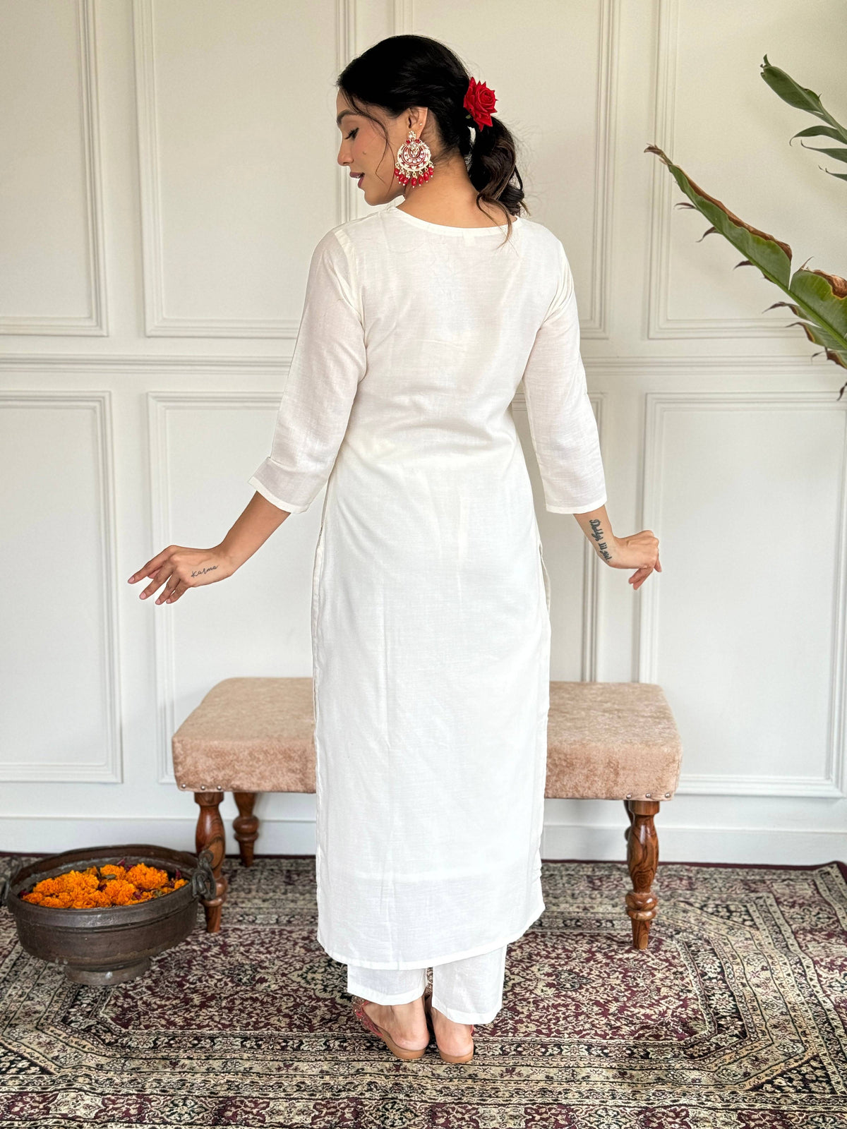 The52 Embroidered Viscose blend Fabric Straight Kurta, Pant and Dupatta Set | Grocsy