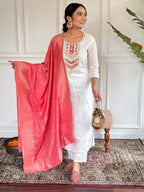 The52 Embroidered Viscose blend Fabric Straight Kurta, Pant and Dupatta Set | Grocsy