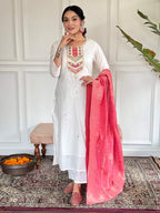 The52 Embroidered Viscose blend Fabric Straight Kurta, Pant and Dupatta Set | Grocsy