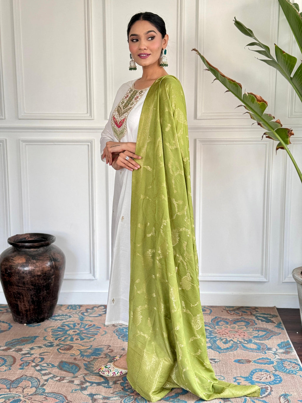 The52 Embroidered Viscose blend Fabric Straight Kurta, Pant and Dupatta Set | Grocsy