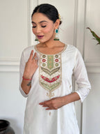 The52 Embroidered Viscose blend Fabric Straight Kurta, Pant and Dupatta Set | Grocsy