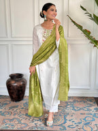 The52 Embroidered Viscose blend Fabric Straight Kurta, Pant and Dupatta Set | Grocsy