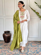 The52 Embroidered Viscose blend Fabric Straight Kurta, Pant and Dupatta Set | Grocsy