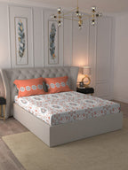 MYTRIDENT Grey White Floral Pure Cotton 144 TC Queen Bedsheet With 2 Pillow Covers | Grocsy