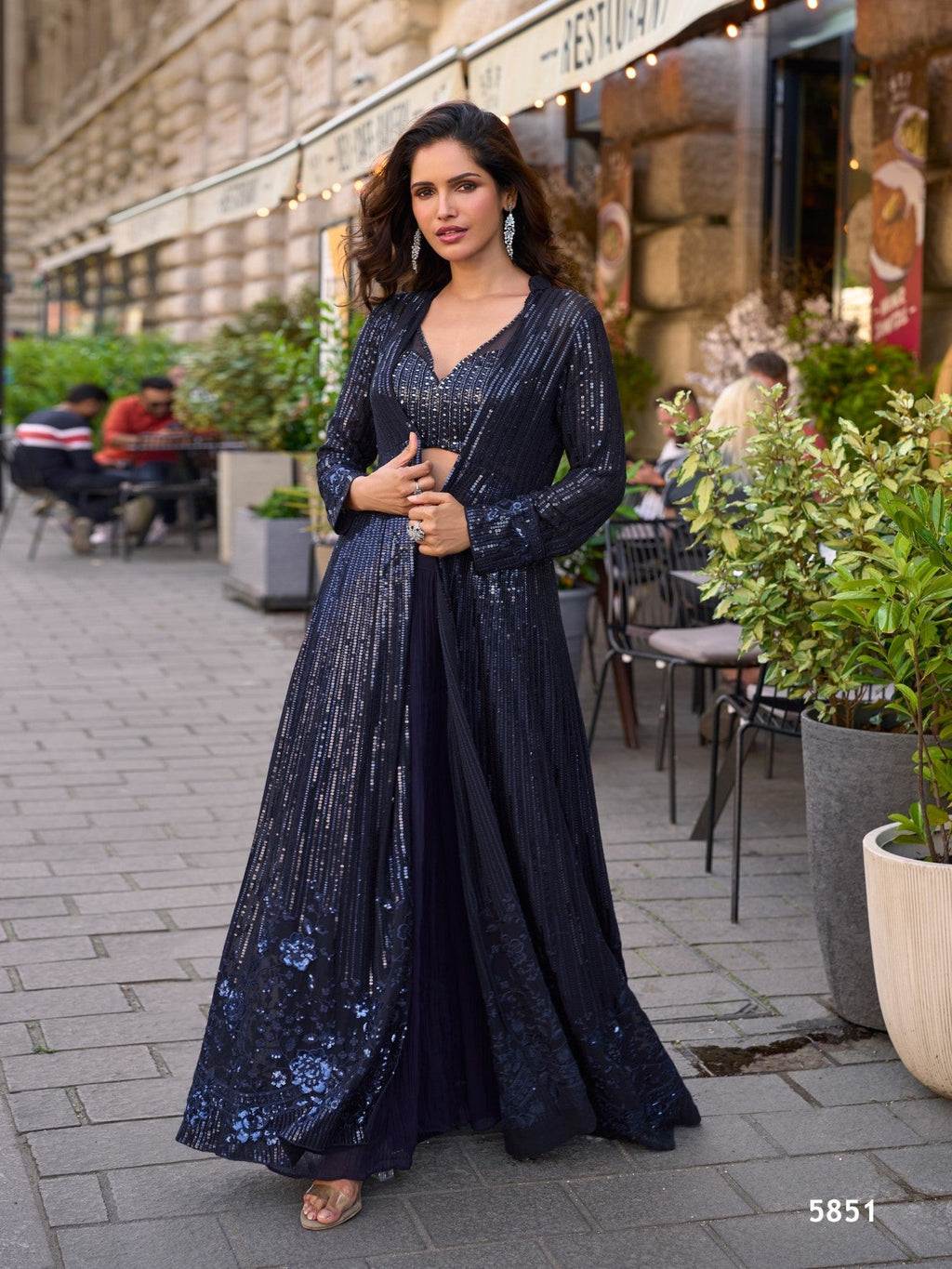 Anaita Grey Georgette Stitched Shrug Suit With Embroidered Sequins Work | Grocsy