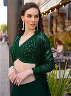 Anaita Dark-Green Georgette Stitched Shrug Suit With Embroidered Sequins Work | Grocsy
