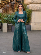 Anaita Emerald Georgette Stitched Shrug Suit With Embroidered Sequins Work | Grocsy