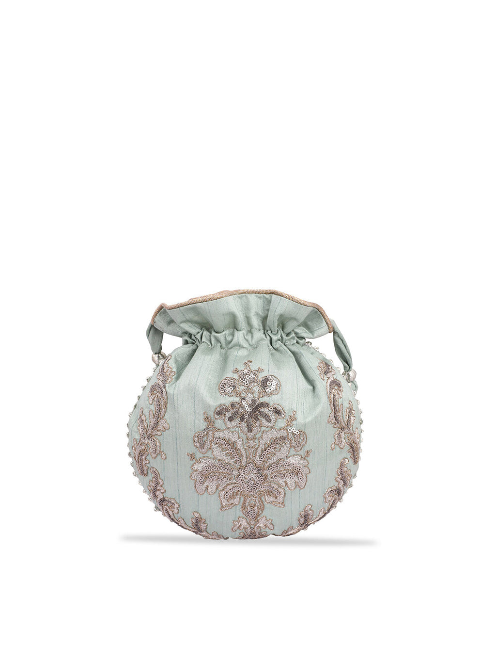 Masq Women Green & Silver-Toned Embellished Potli Clutch