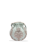 Masq Women Green & Silver-Toned Embellished Potli Clutch