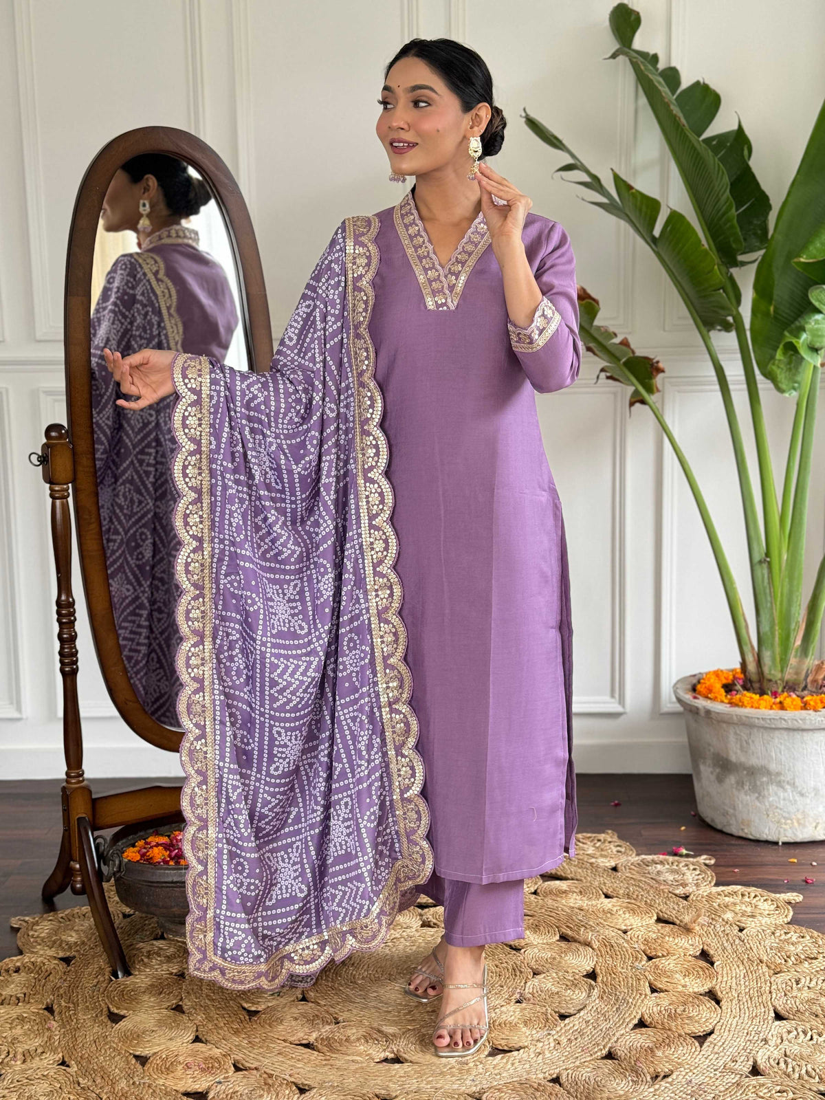 The52 Viscose Silk Fabric work Straight cut Kurta, Pant and Dupatta Set | Grocsy
