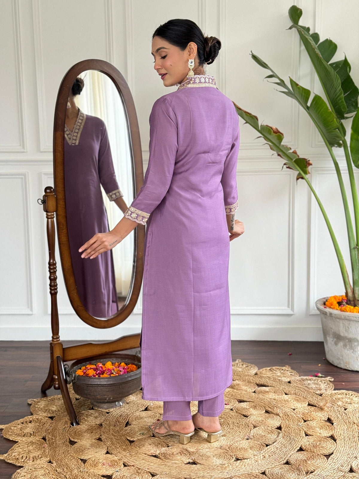 The52 Viscose Silk Fabric work Straight cut Kurta, Pant and Dupatta Set | Grocsy