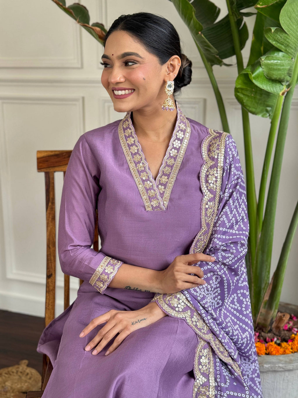 The52 Viscose Silk Fabric work Straight cut Kurta, Pant and Dupatta Set | Grocsy