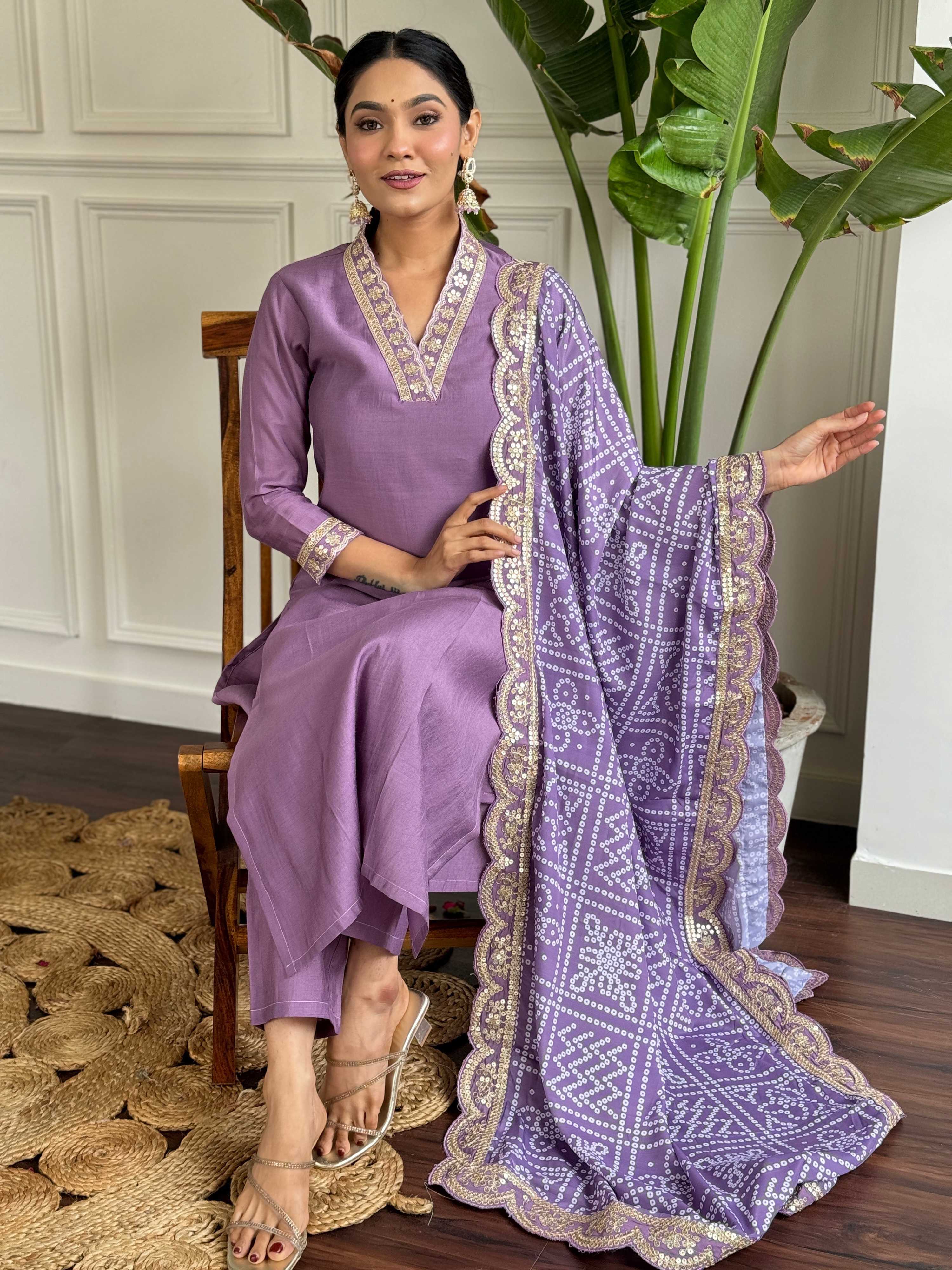 The52 Viscose Silk Fabric work Straight cut Kurta, Pant and Dupatta Set | Grocsy