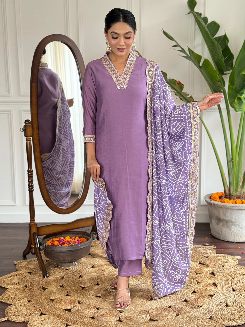 The52 Viscose Silk Fabric work Straight cut Kurta, Pant and Dupatta Set | Grocsy