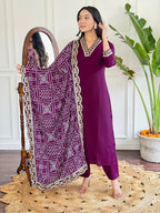 The52 Viscose Silk Fabric work Straight cut Kurta, Pant and Dupatta Set | Grocsy