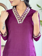 The52 Viscose Silk Fabric work Straight cut Kurta, Pant and Dupatta Set | Grocsy