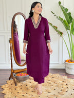 The52 Viscose Silk Fabric work Straight cut Kurta, Pant and Dupatta Set | Grocsy